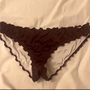 Maroon ruffle cheeky bikini bottom